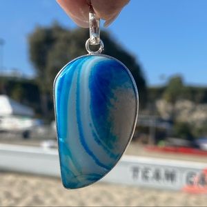 Striking Marine Botswana agate Handcrafted unique Pendant